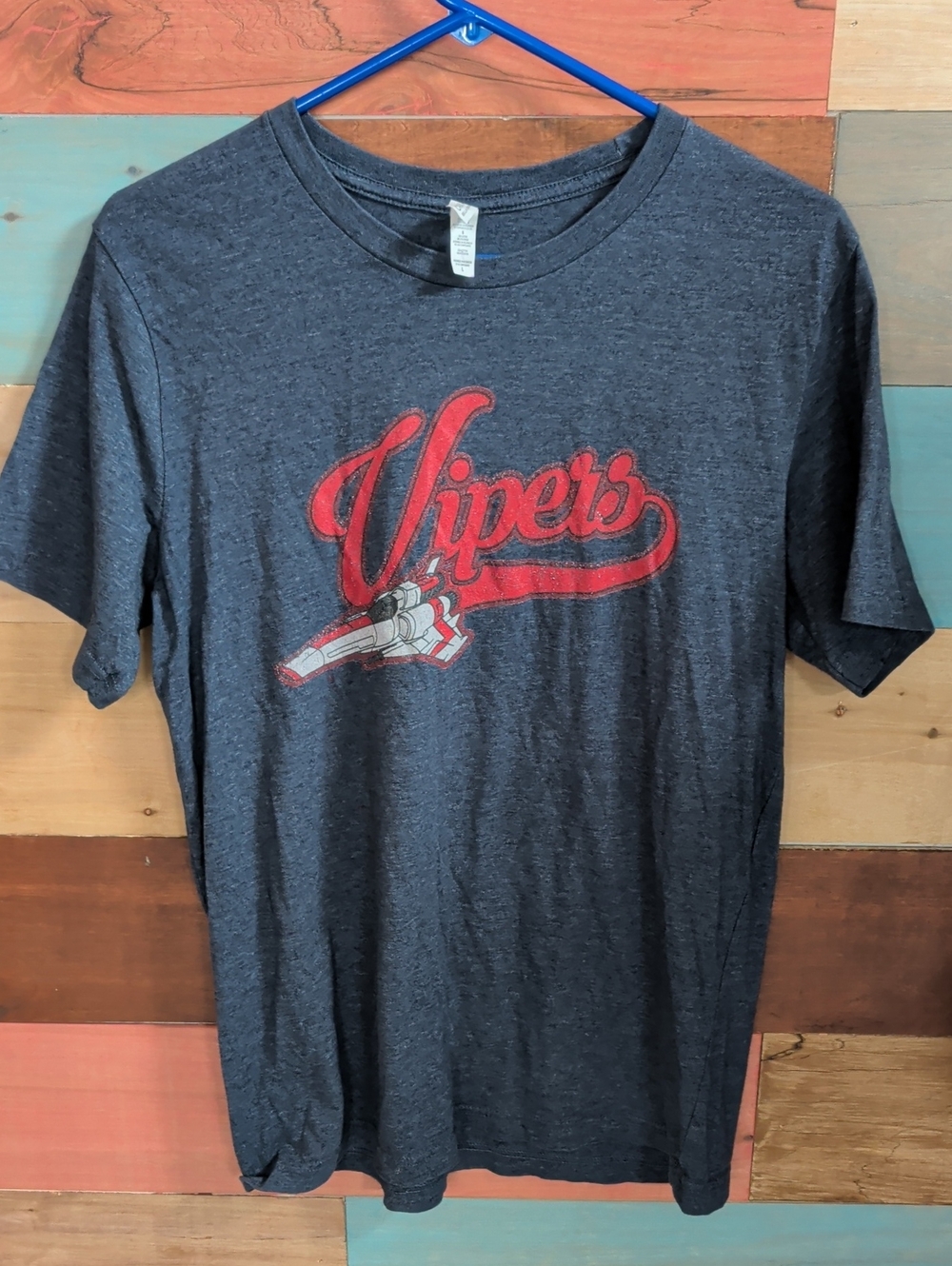 Bella Canvas Charcoal Heather Tee with Red Vipers Script